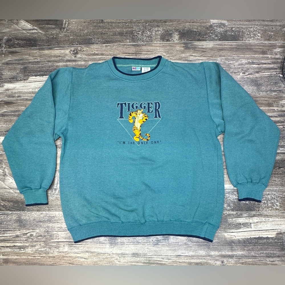 Vintage 90s Disney Tigger Crewneck Sweatshirt Teal Pooh XL GUC